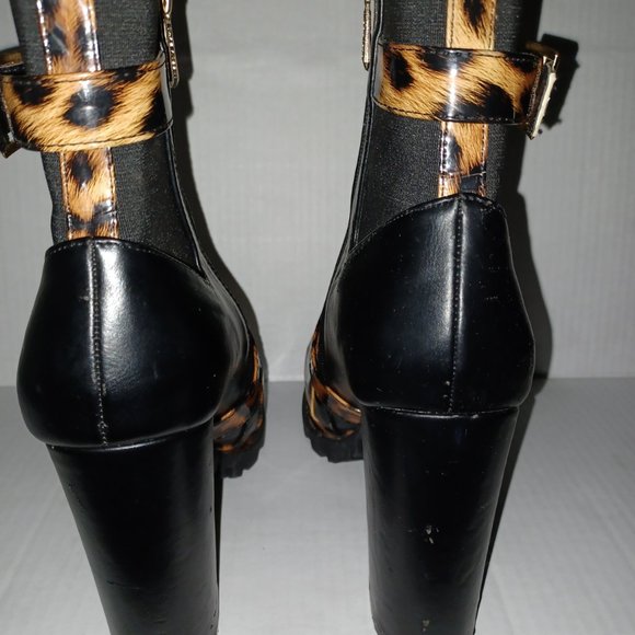 CAPE ROBBIN GARNET LEOPARD PRINT HEELED BOOTS - Picture 3 of 9